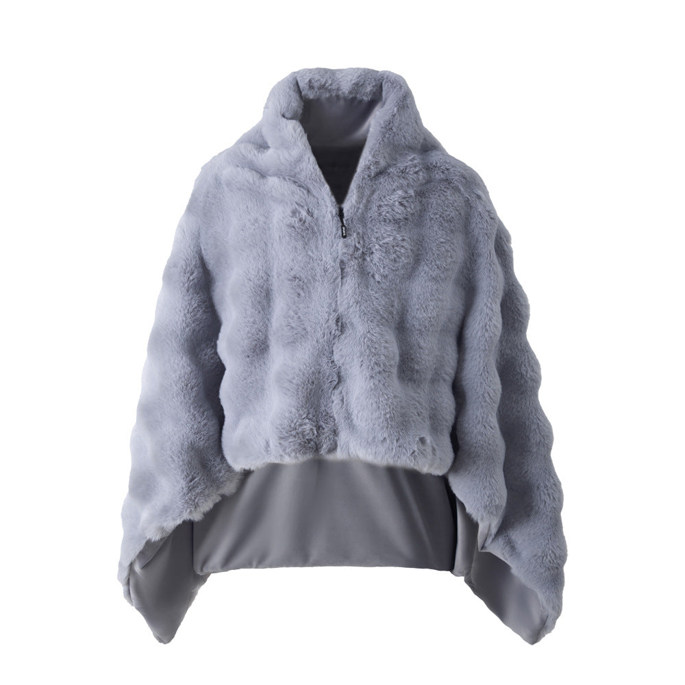Smart heated blanket/shawl, wearable winter home blanket, faux rabbit fur warm cover, sofa blanket, electric blanket