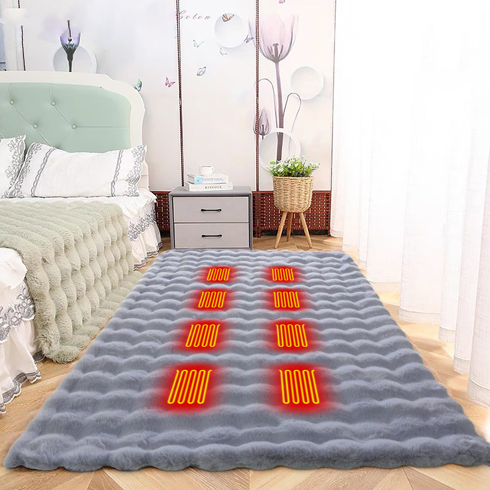 Smart heated blanket/shawl, wearable winter home blanket, faux rabbit fur warm cover, sofa blanket, electric blanket