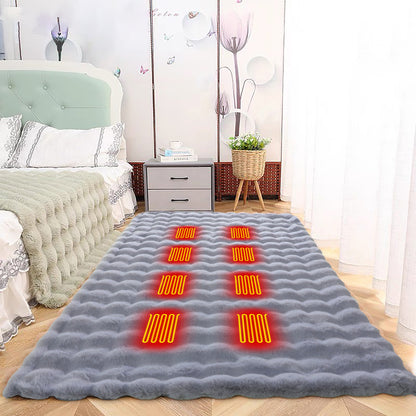 Smart heated blanket/shawl, wearable winter home blanket, faux rabbit fur warm cover, sofa blanket, electric blanket